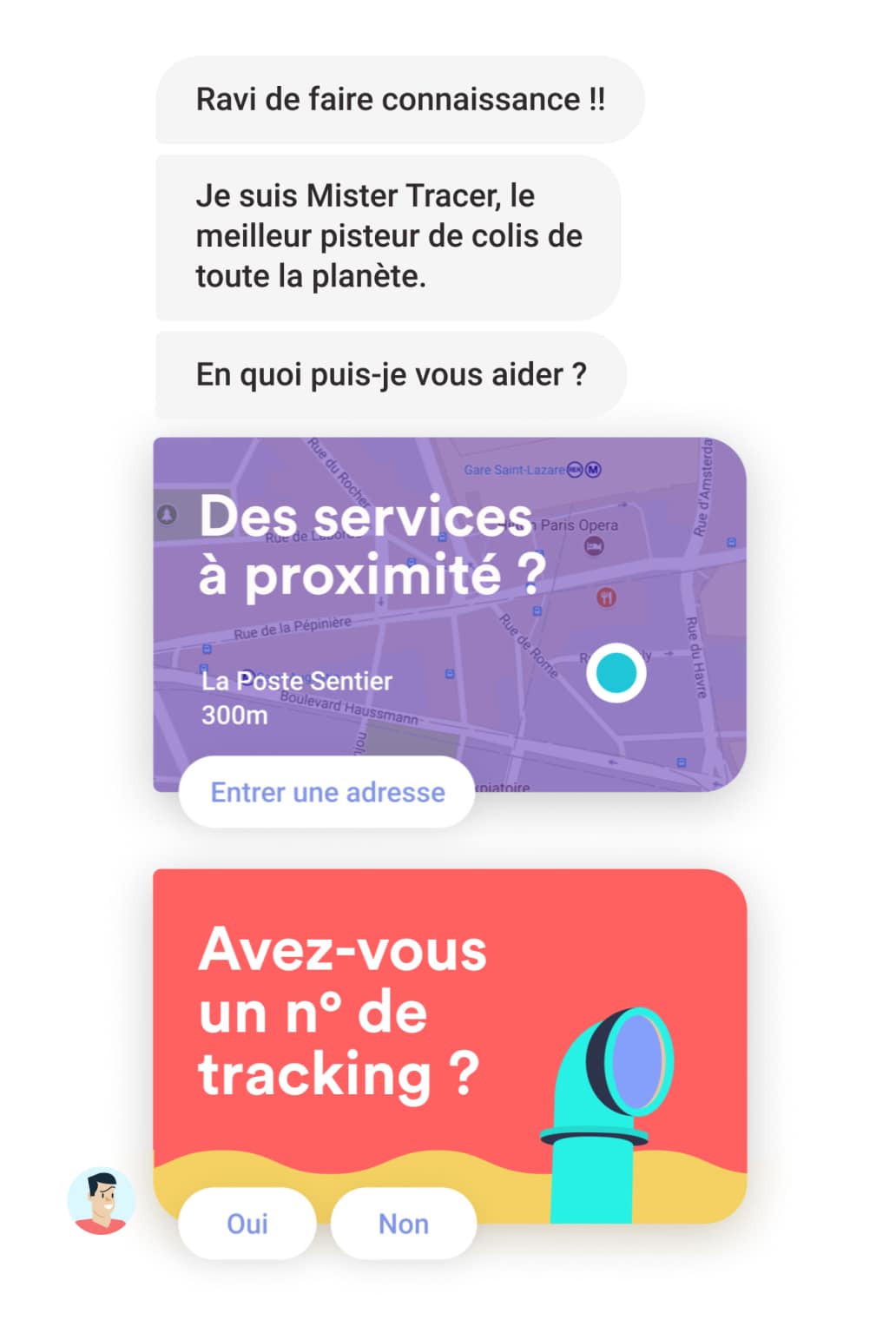 Interface mobile chat avec Mr Tracer